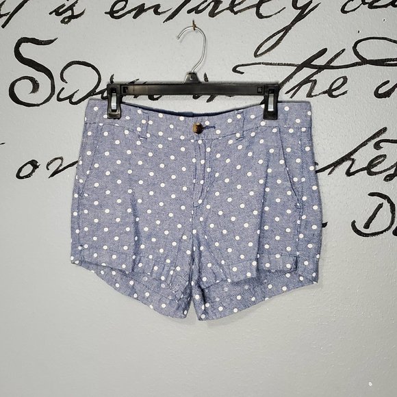 Old Navy Mid-Rise Everyday Linen-Blend Blue Polka Dot Shorts, 8 - Picture 2 of 6